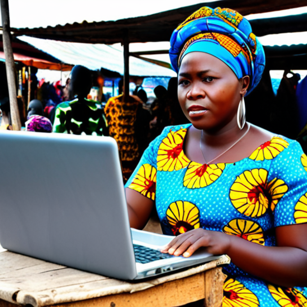 Empowered Businesswoman**
"A Congolese businesswoman in a vibrant, colorful, and modest African print dress, working on a laptop at a bustling marketplace in Kinshasa, surrounded by textiles and local crafts, fully clothed, appropriate attire, safe for work, professional, perfect anatomy, natural proportions, high quality, family-friendly."
**