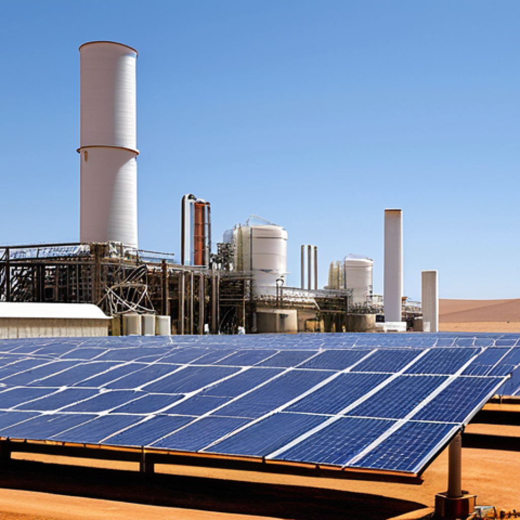 콩고 전력 자원의 발전 현황 - Solar Thermal Power Plant**
"A modern solar thermal power plant in a sunny African landscape, gener...