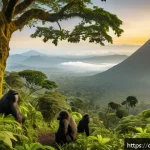 Home 18 콩고 고릴라 보호구역의 역사적 가치 - A breathtaking panoramic view of the Virunga National Park at sunrise, showcasing dense, mist-covere...